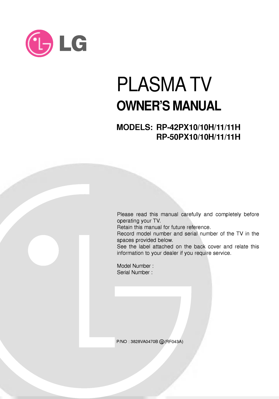LG RP-42PX11 User manual