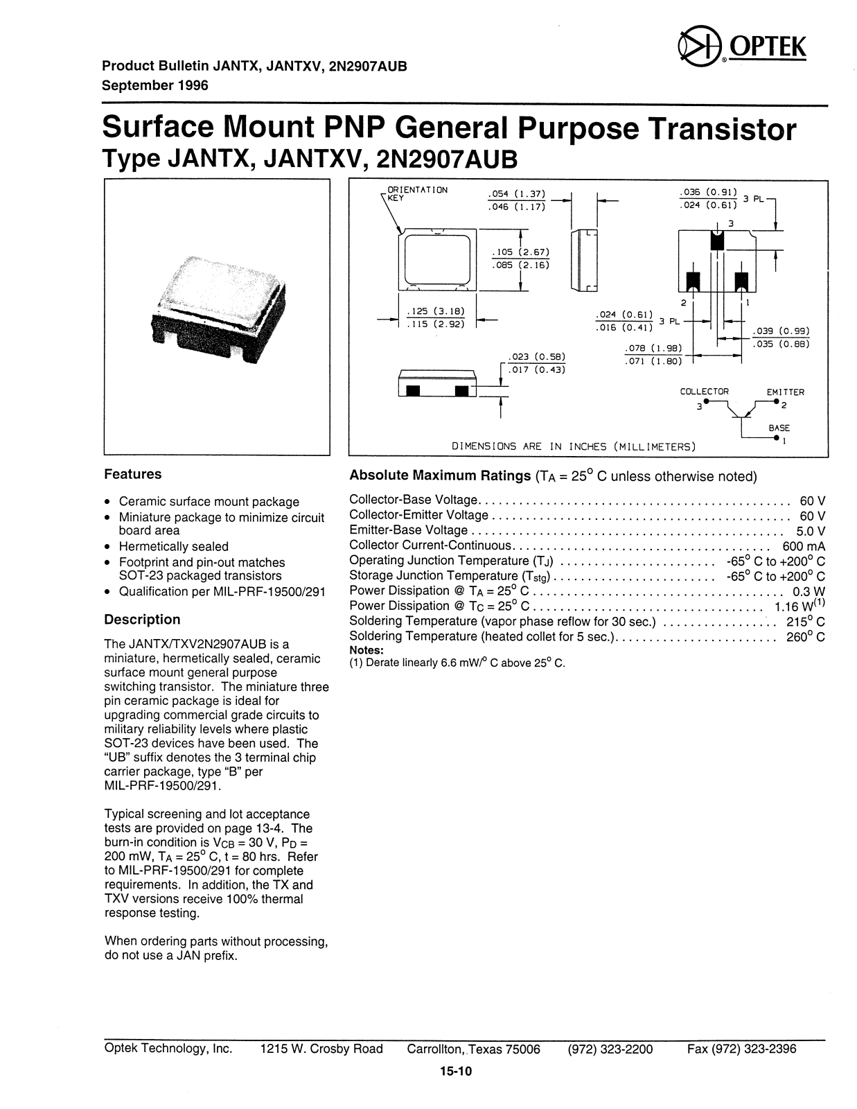 OPTREX 2N2907AUB Datasheet