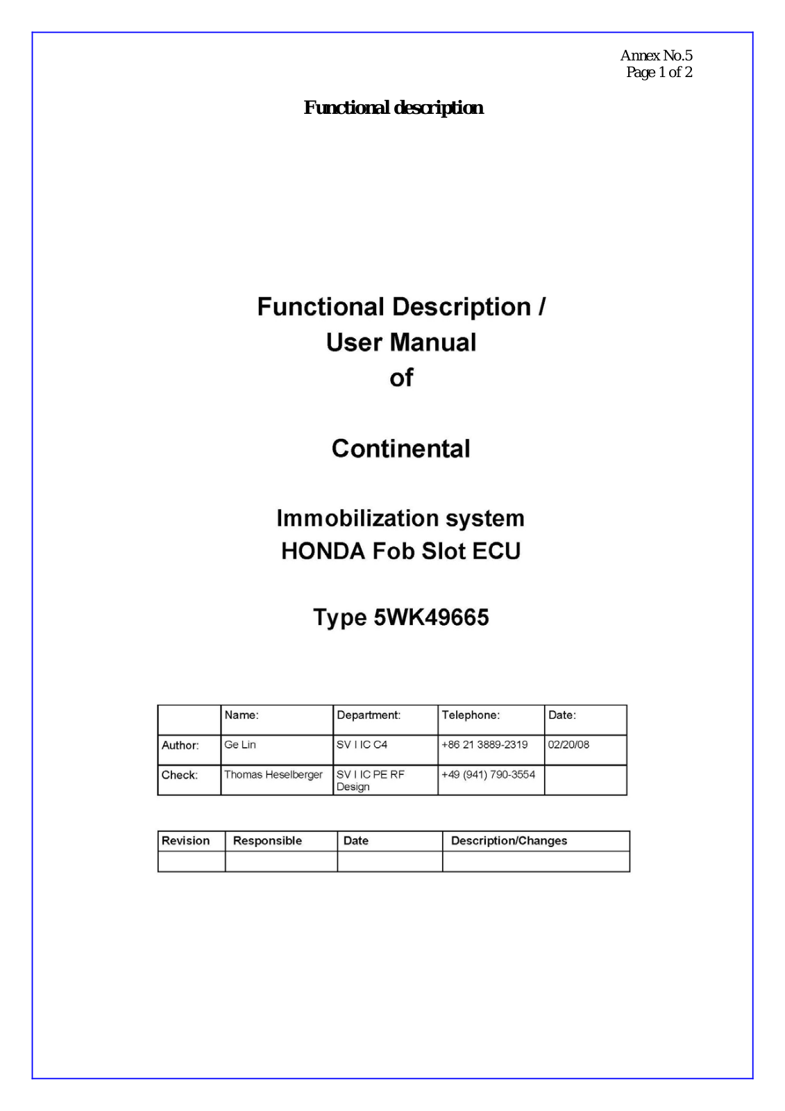 Continental Automotive 5WK49665 User Manual