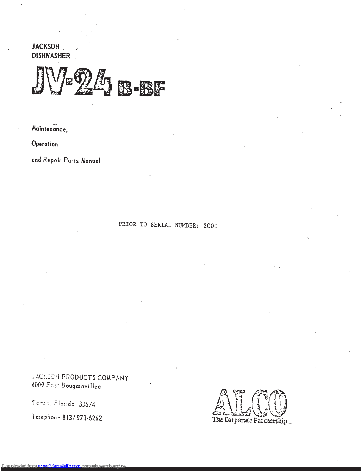 Jackson JV-24 A, JV-24 AF, JV-24 B, JV-24 BF Operating And Maintenance Manual