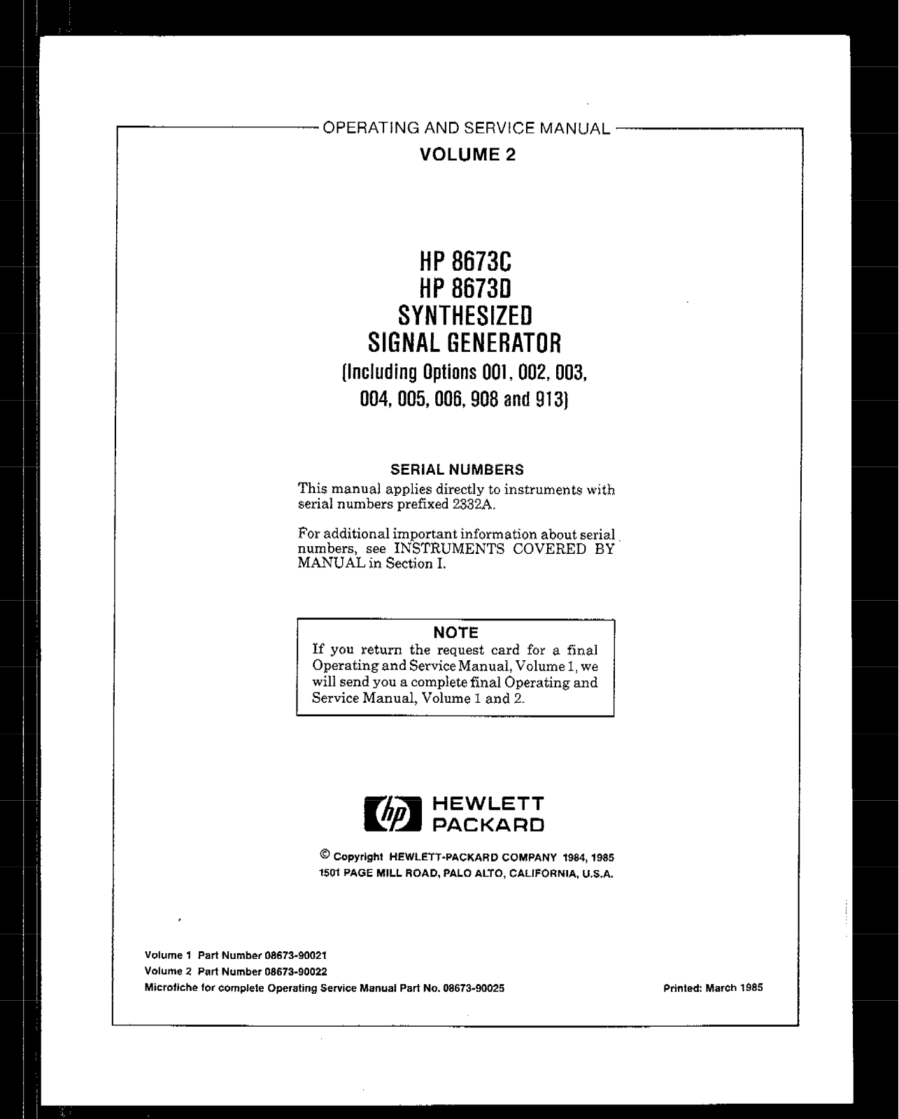 HP (Hewlett-Packard) 8673 User Manual
