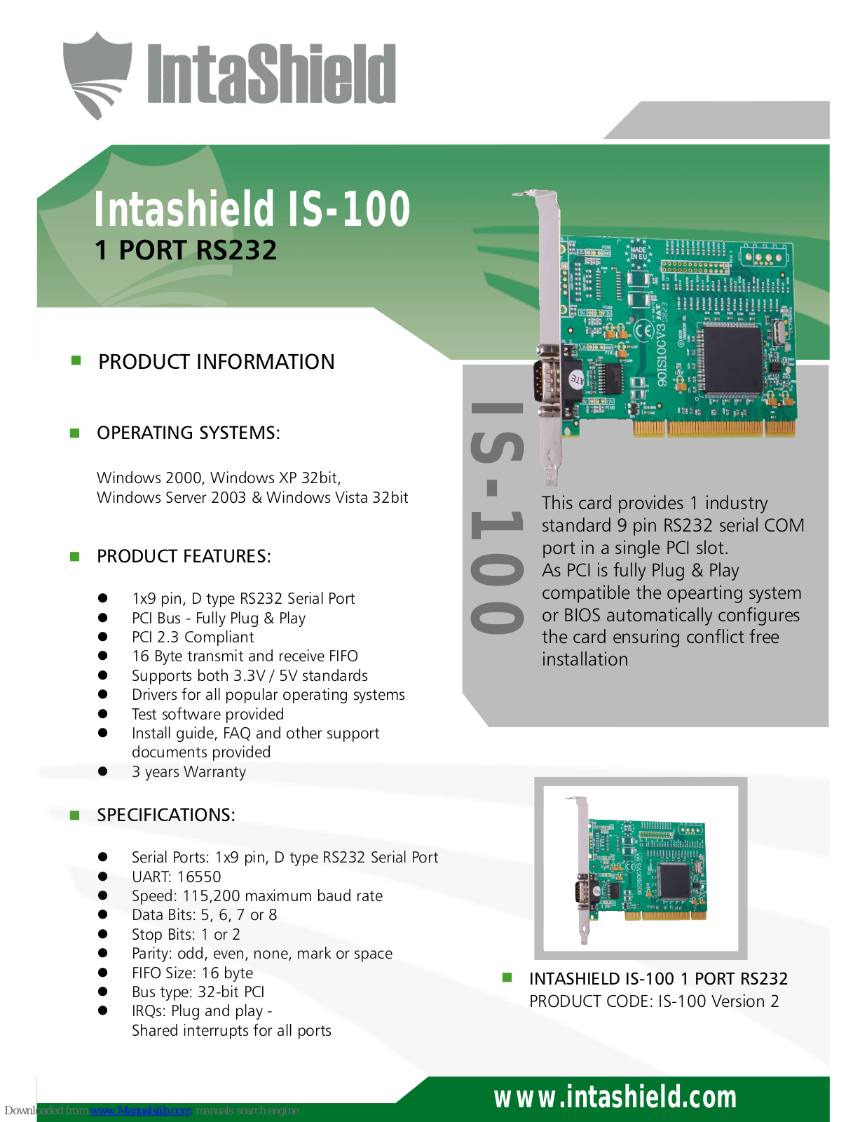 Intashield IS-100 Specifications