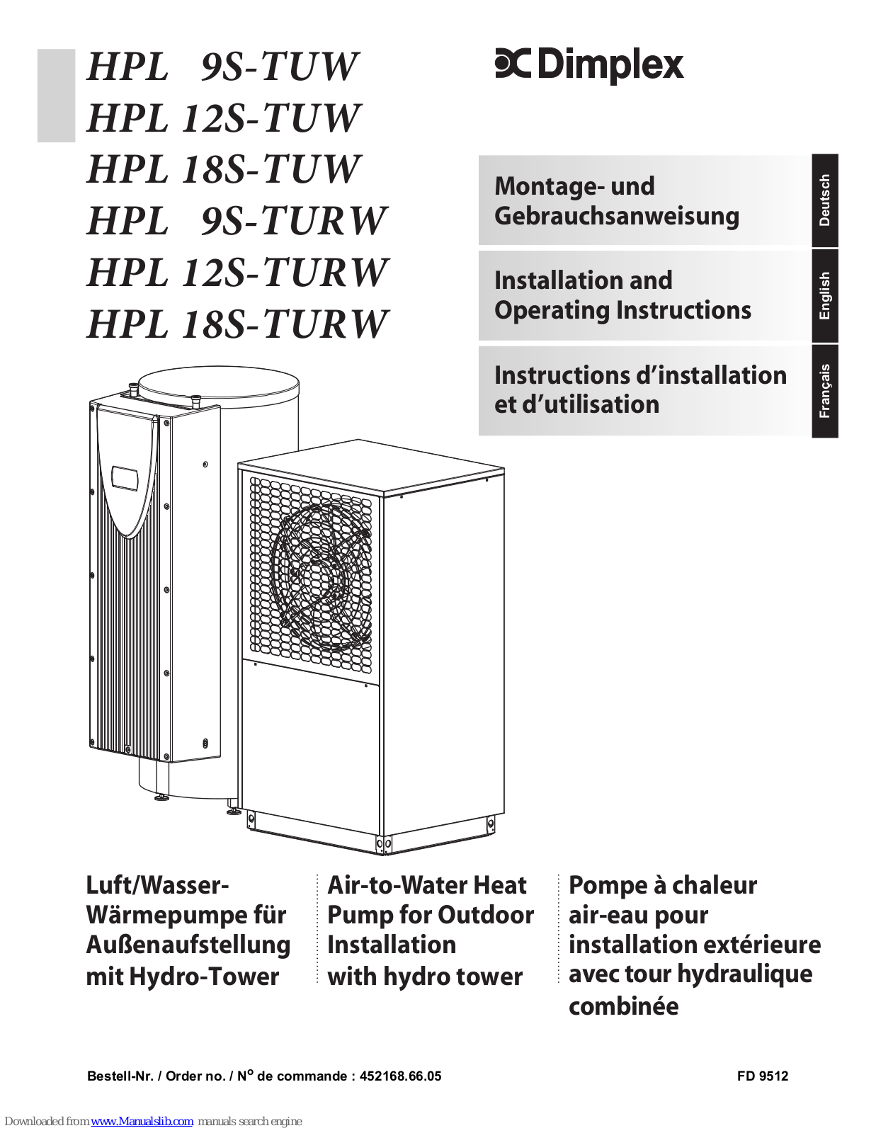 Dimplex HPL 9S-TUW, HPL 18S-TUW, HPL 9S-TURW, HPL 12S-TURW, HPL 18S-TURW Installation And Operating Instructions Manual