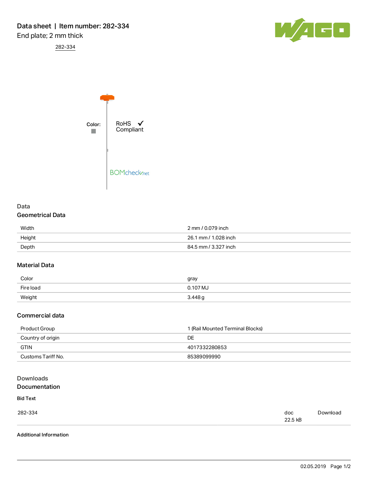 Wago 282-334 Data Sheet