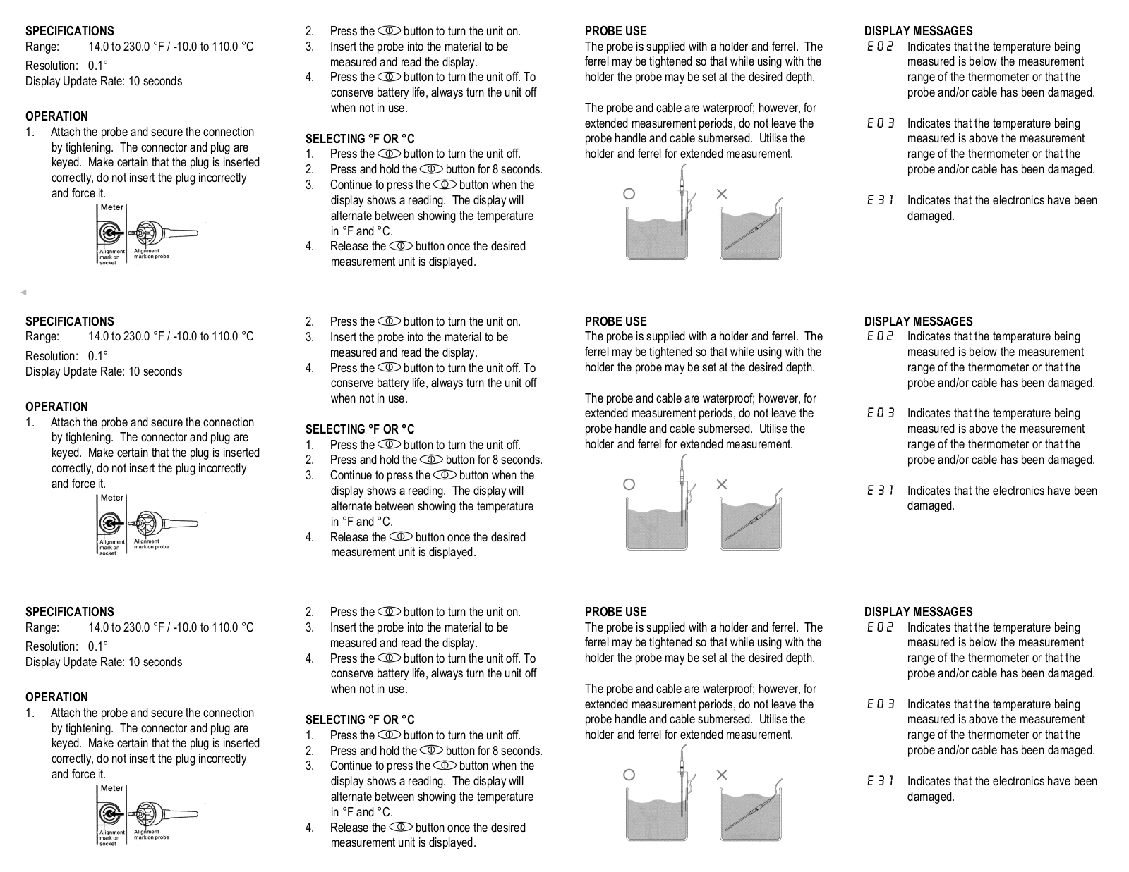 Control Company EXTRA-LONG PROBE WATERPROOF THERMOMETER User Manual