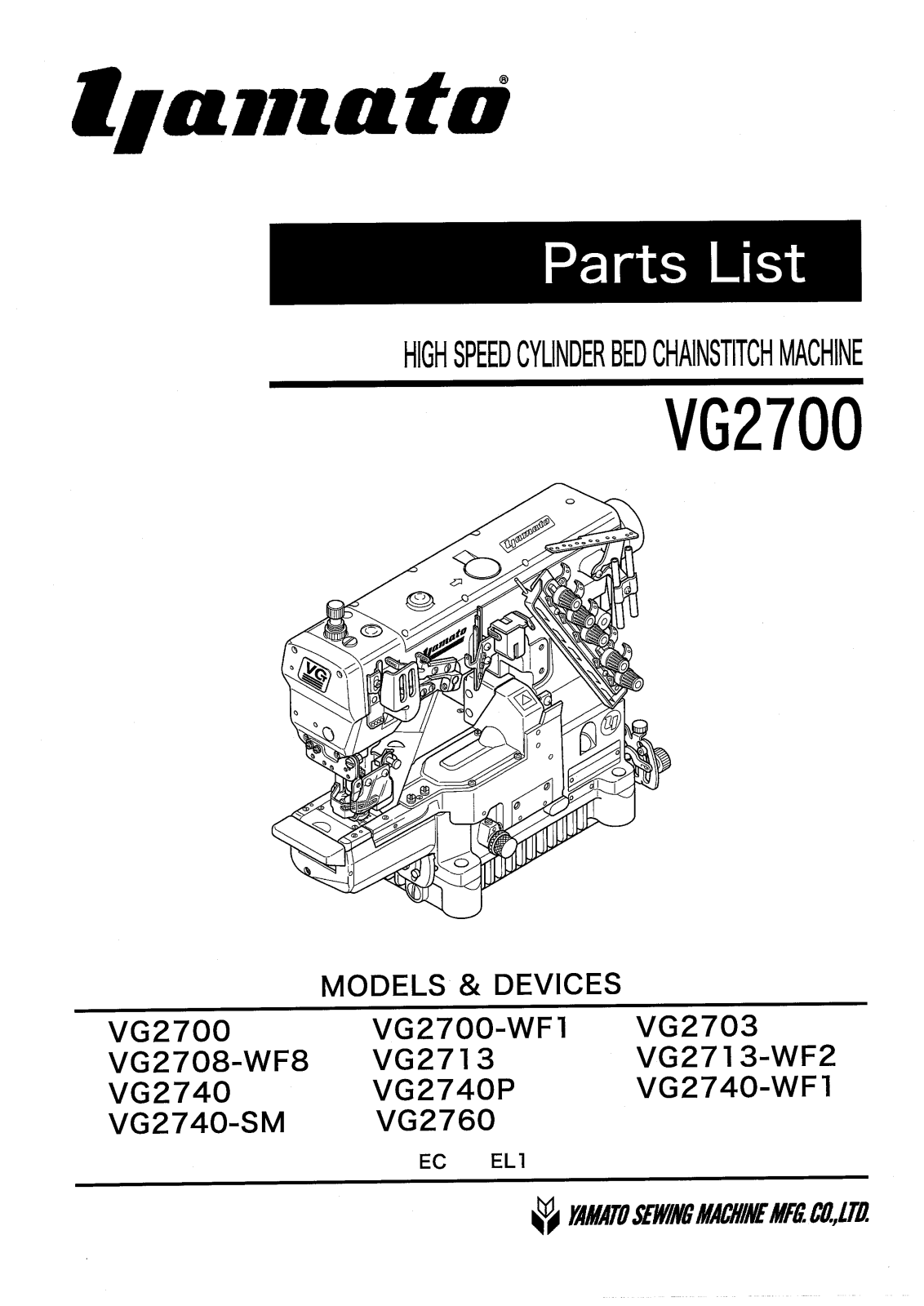 Yamato VG27OlkWFl, VG2703, VG2708-WF8, VG2713, VG2713-WF2 Parts List