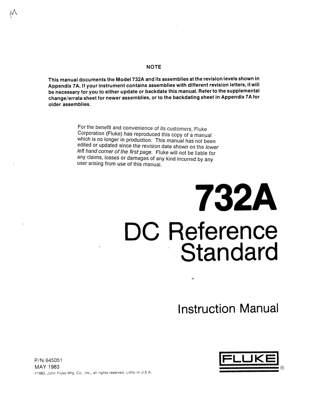 Fluke 732A Service manual