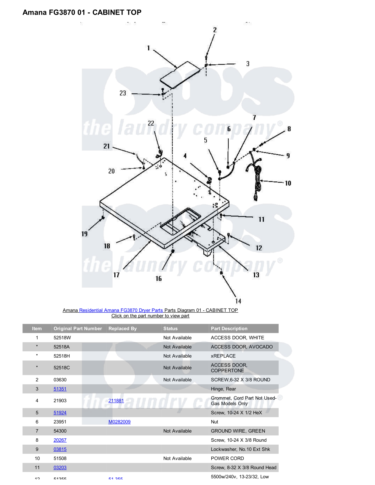 Amana FG3870 Parts Diagram