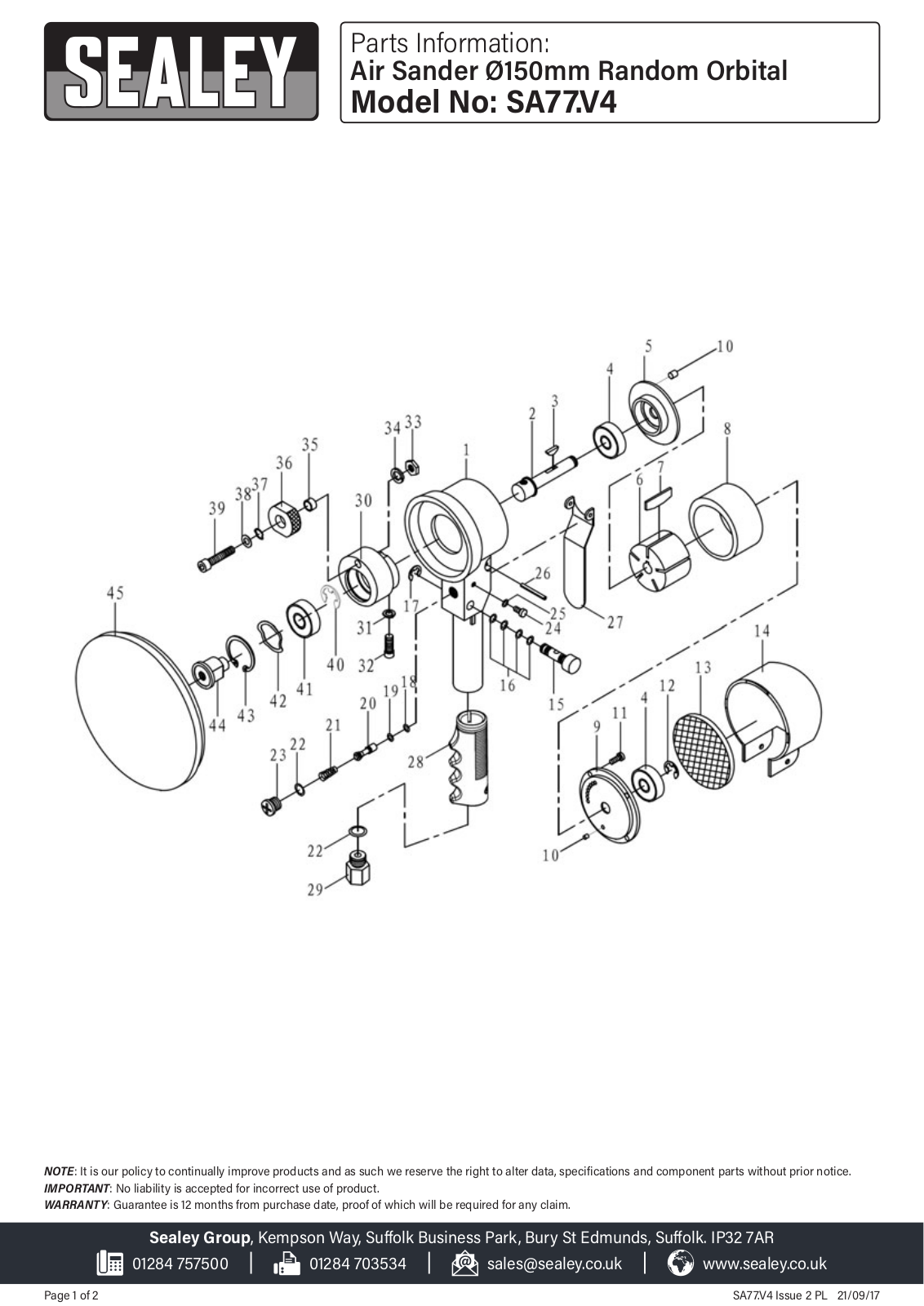 Sealey SA77.V4 Parts Listing - ManualMachine.com
