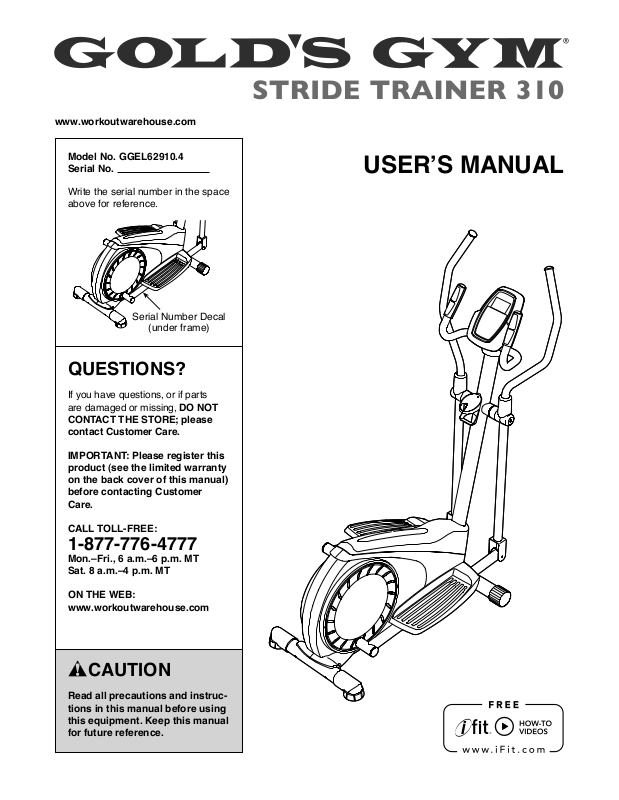 Golds gym 2024 elliptical 310 manual