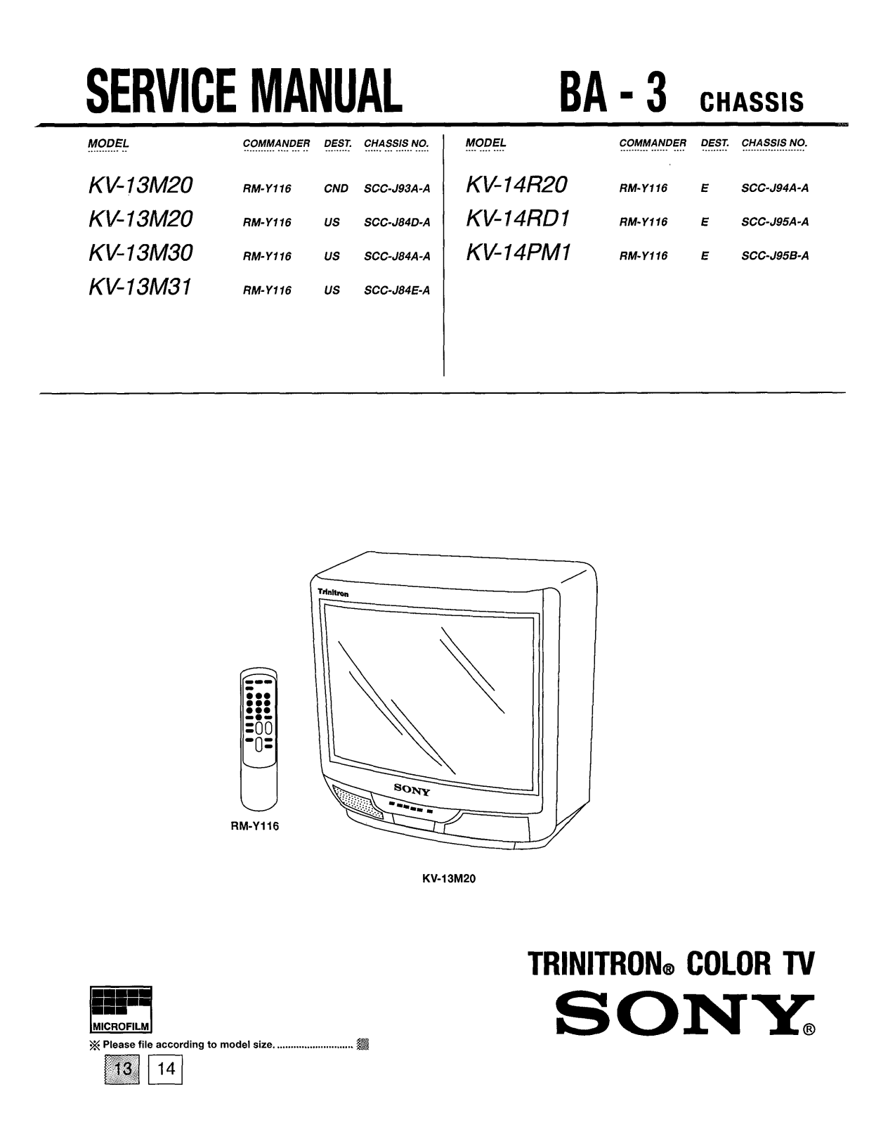 SONY kv 13m20, kv 13m30, kv13m31, kv14r20, kv 14rd1 Service Manual