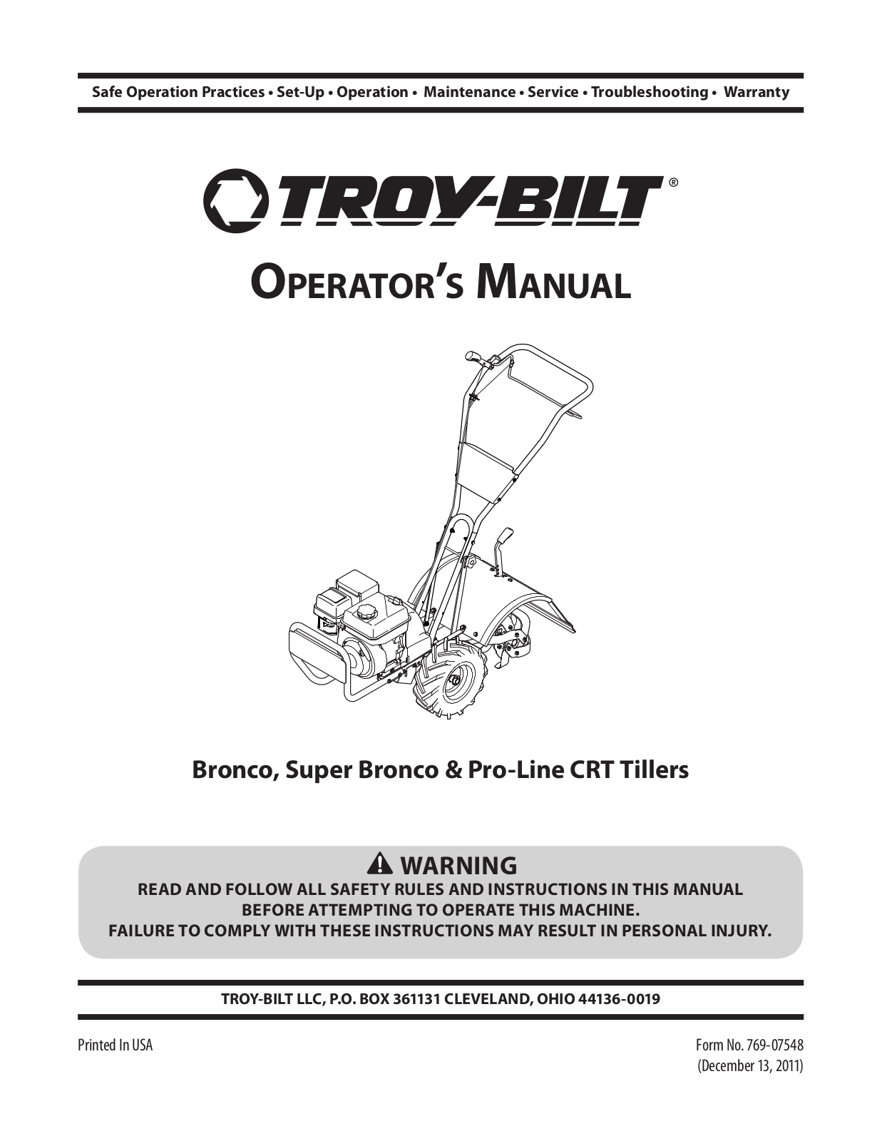 Troy-Bilt Bronco, Pro-Line, Super Bronco User Manual 2