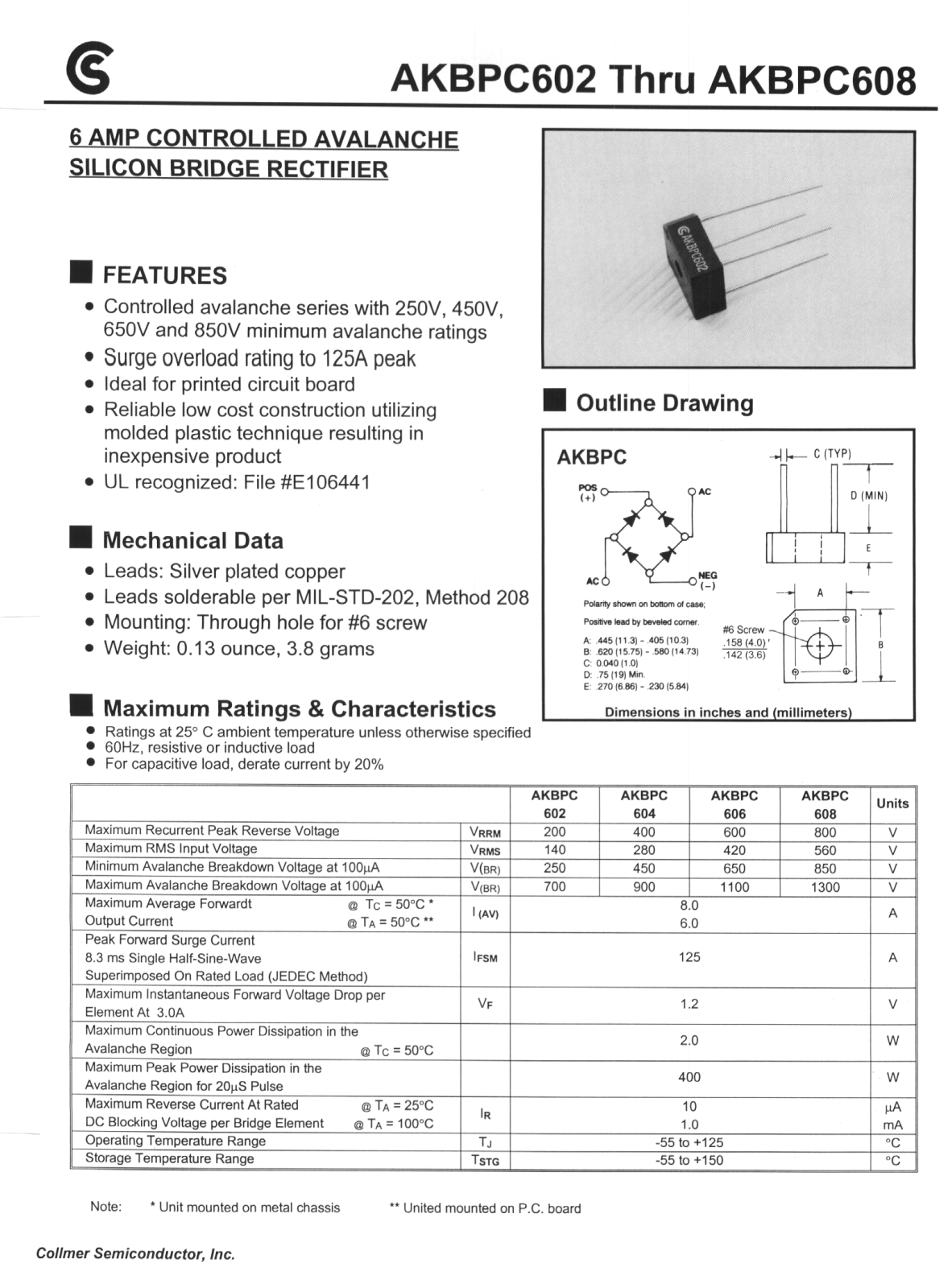 CALLM AKBPC602, AKBPC608, AKBPC606, AKBPC604 Datasheet