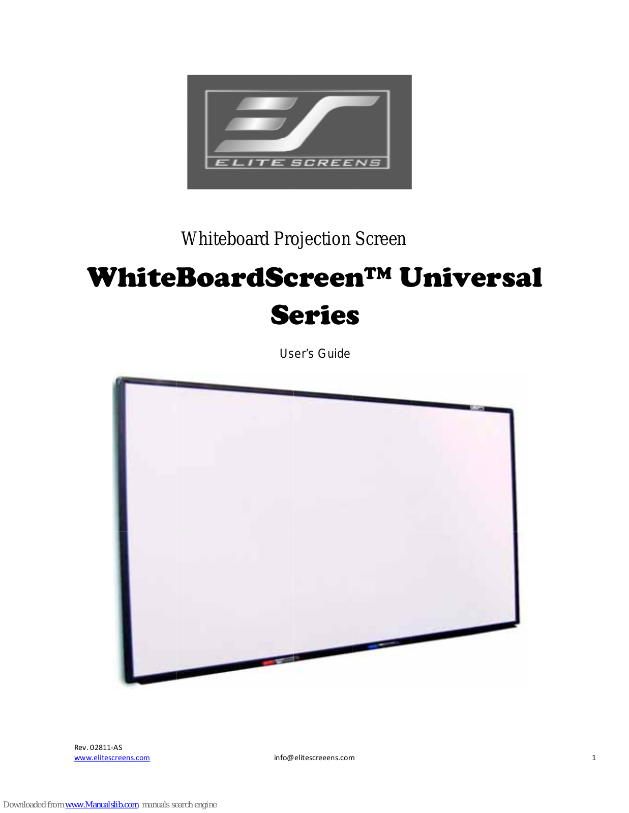 Elite Screens WhiteBoardScreen Universal Series, WB58VW, WB77VW, WB87XW, WB94HW User Manual