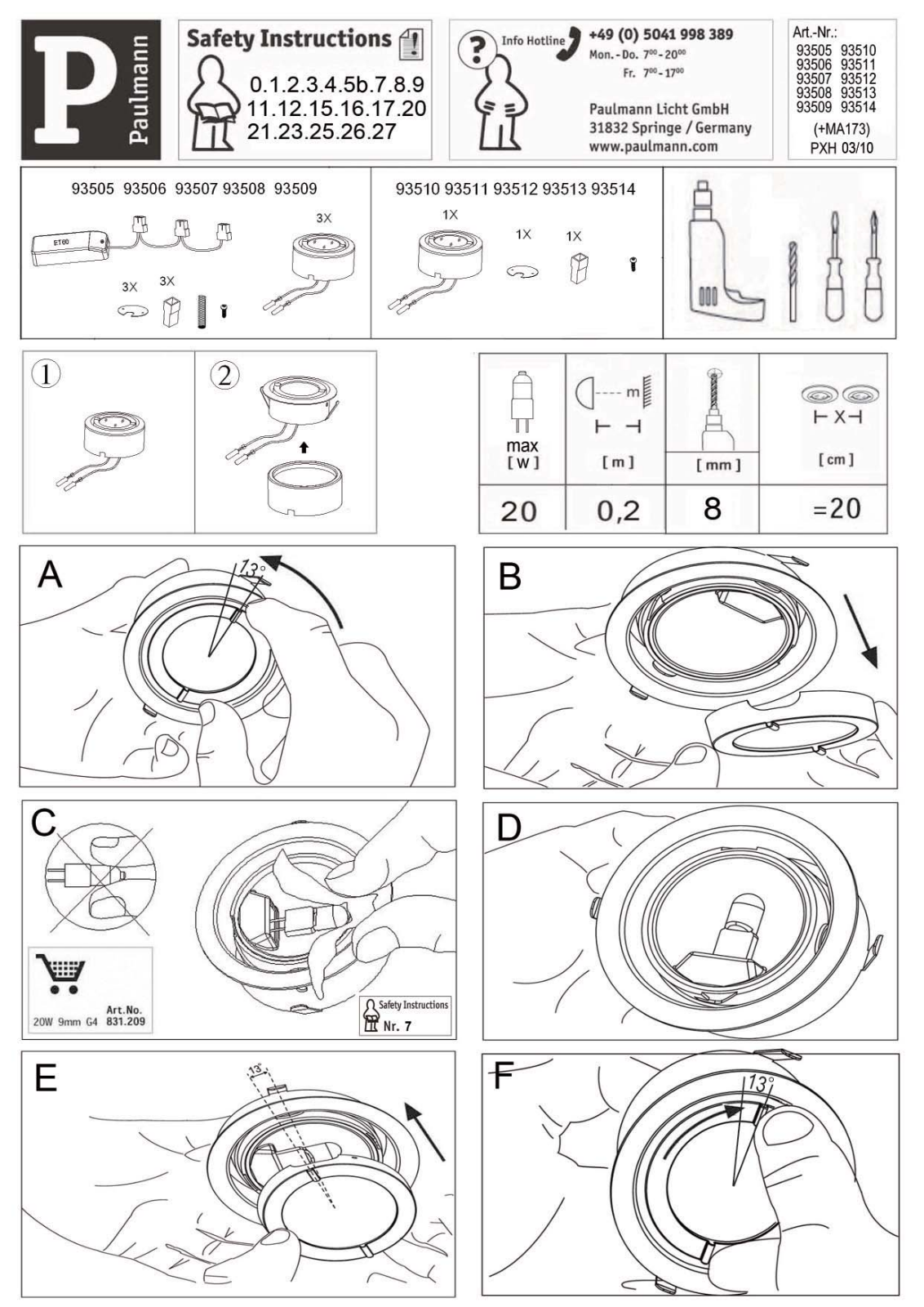 Paulmann 93514, 93513, 93512, 93511, 93510 Safety instructions - ManualMachine.com