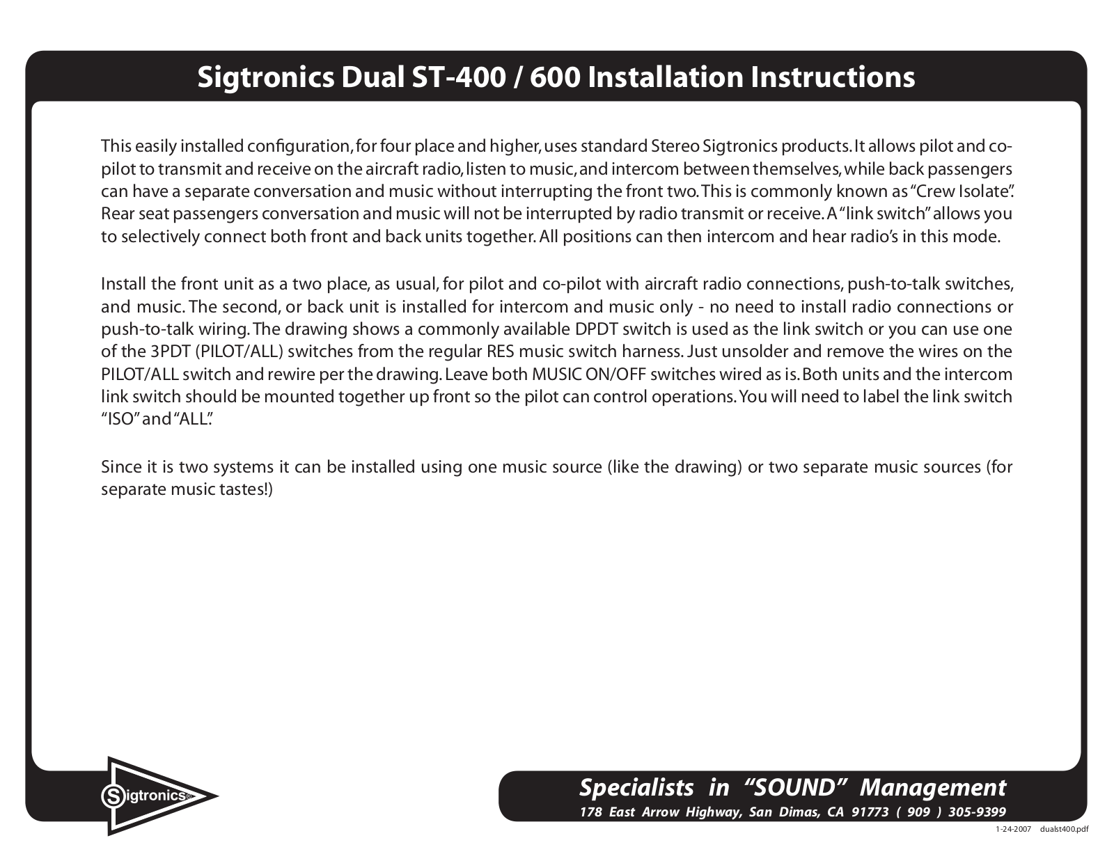 Sigtronics ST-600 User Manual - ManualMachine.com