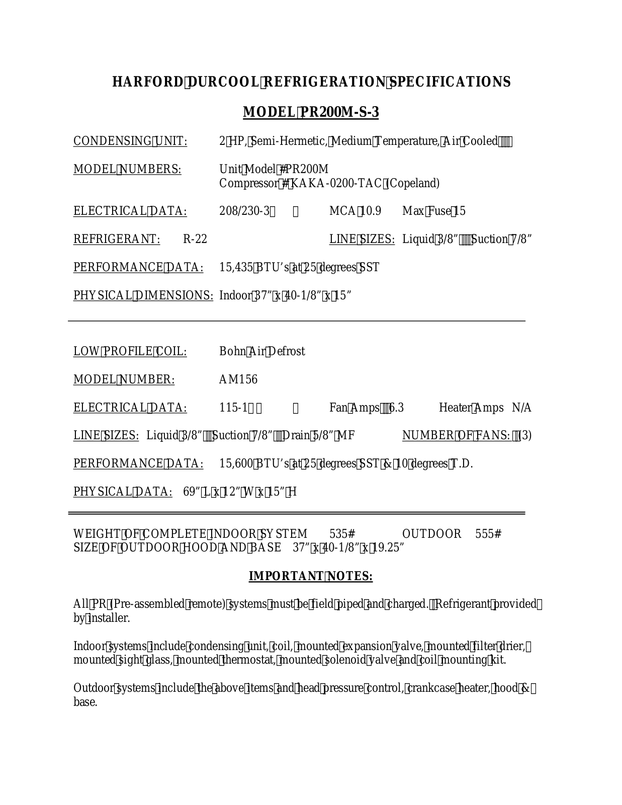 Harford PR200M-S-3 User Manual