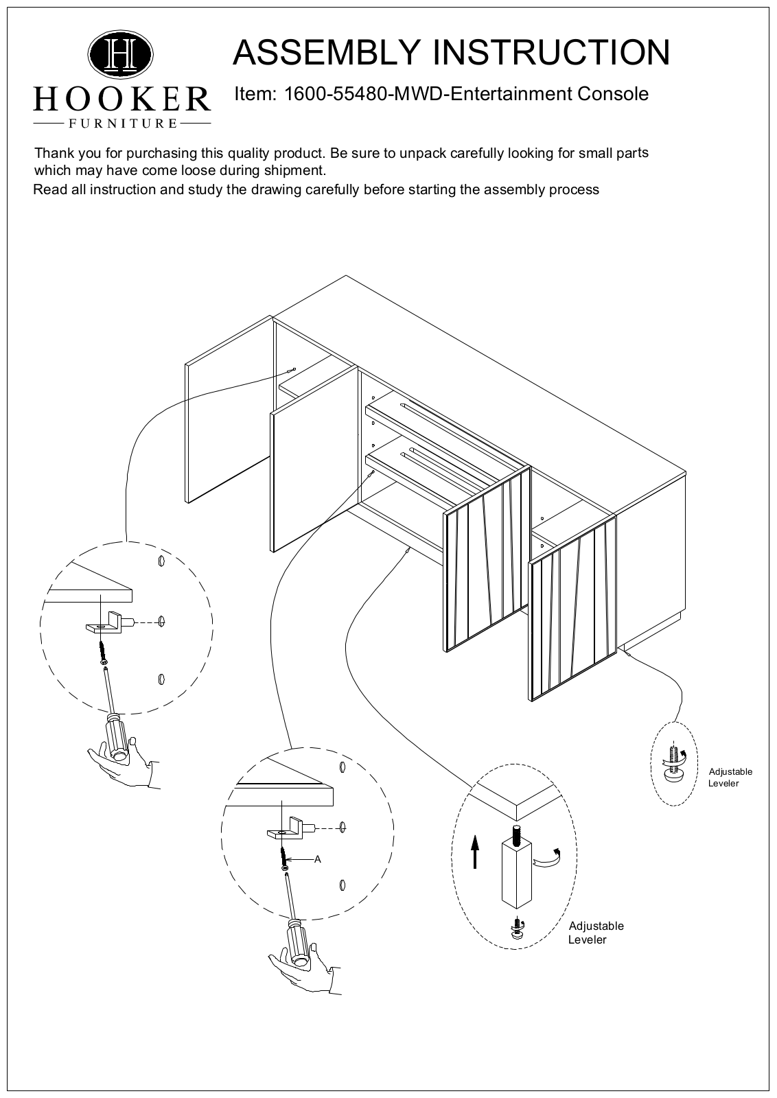 Hooker Furniture 160055480MWD Assembly Guide