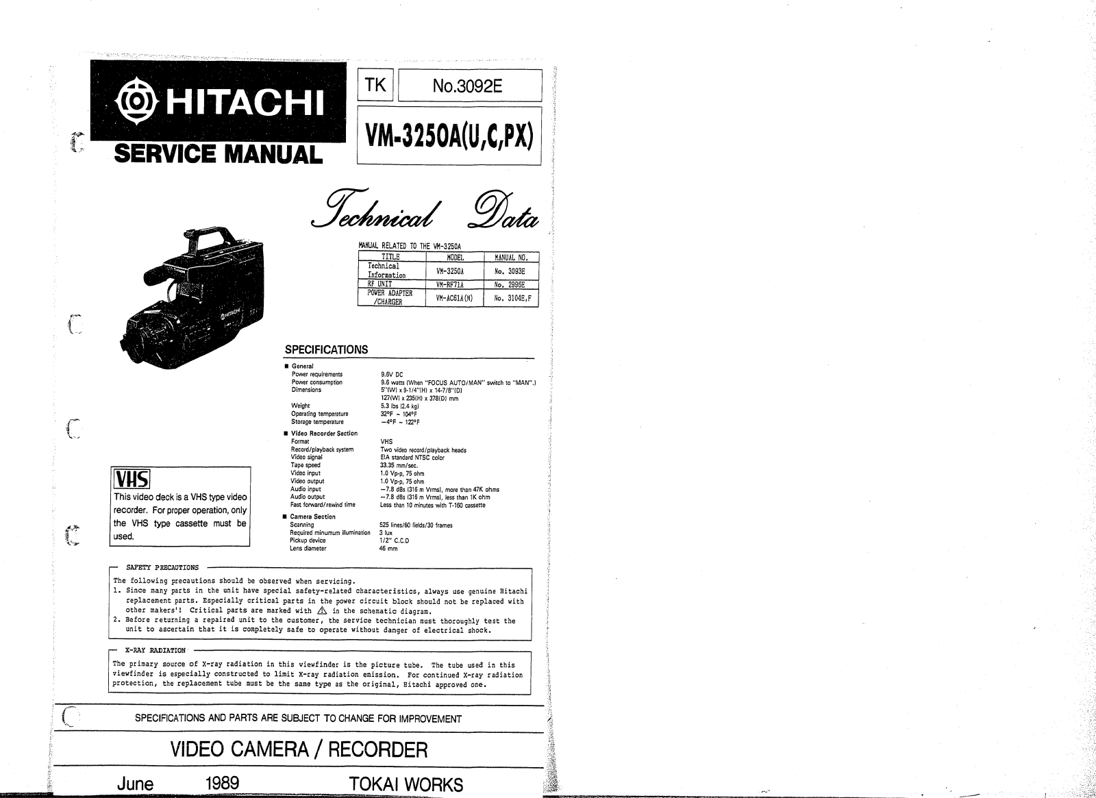 Hitachi VM3250A Service Manual