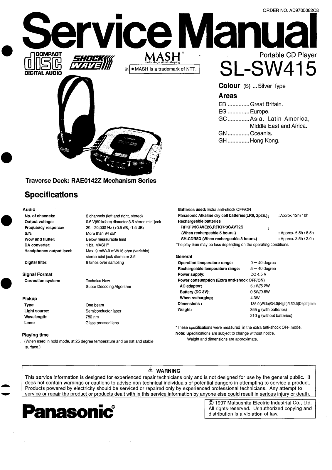 Technics SLSW-415 Service manual