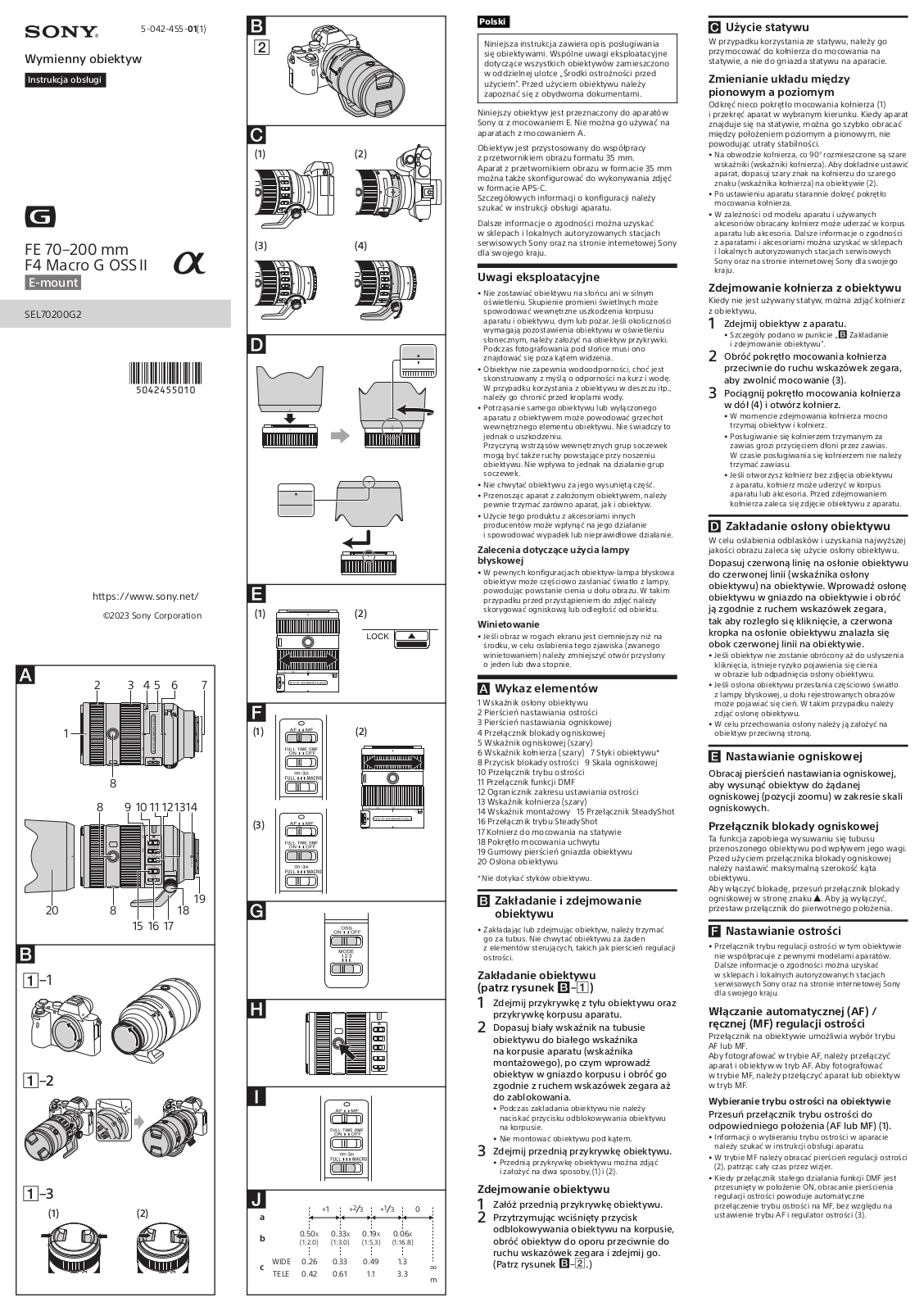 SONY FE 70–200 mm F4 Macro G OSSII, SEL70200G2 User guide - ManualMachine.com