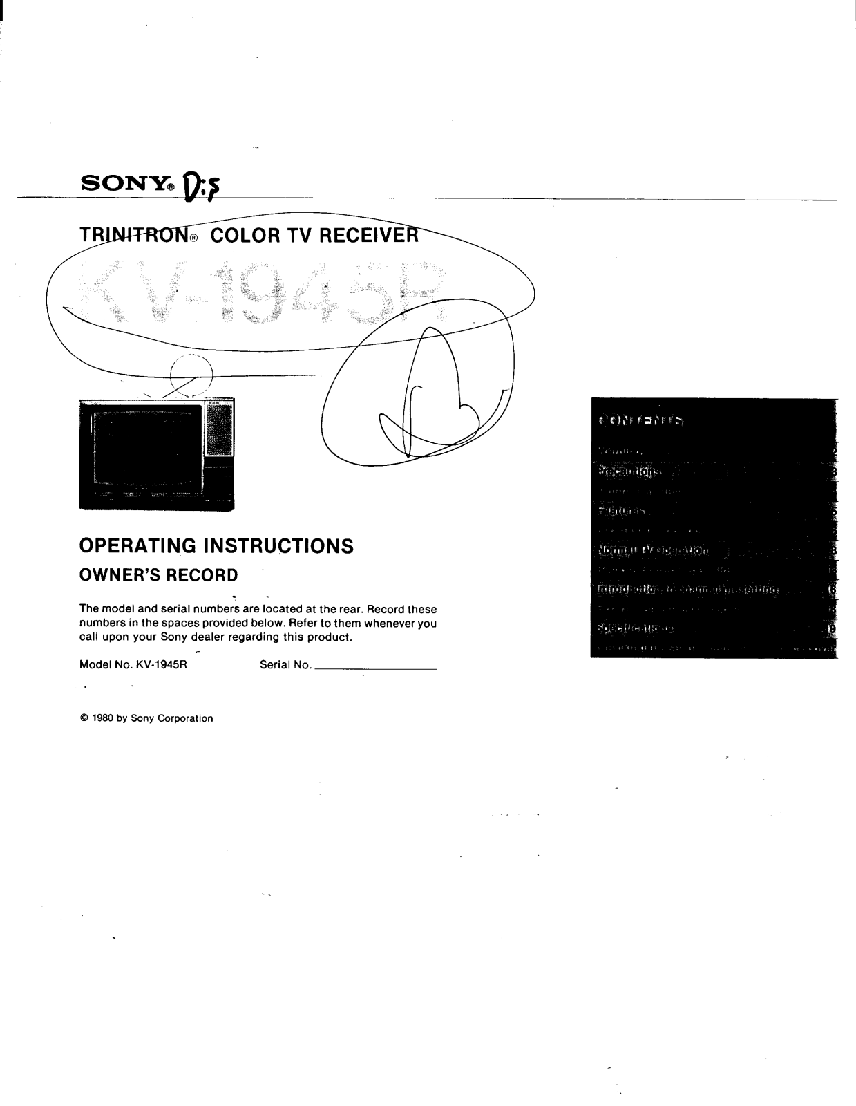 Sony KV-1945R Operating manual