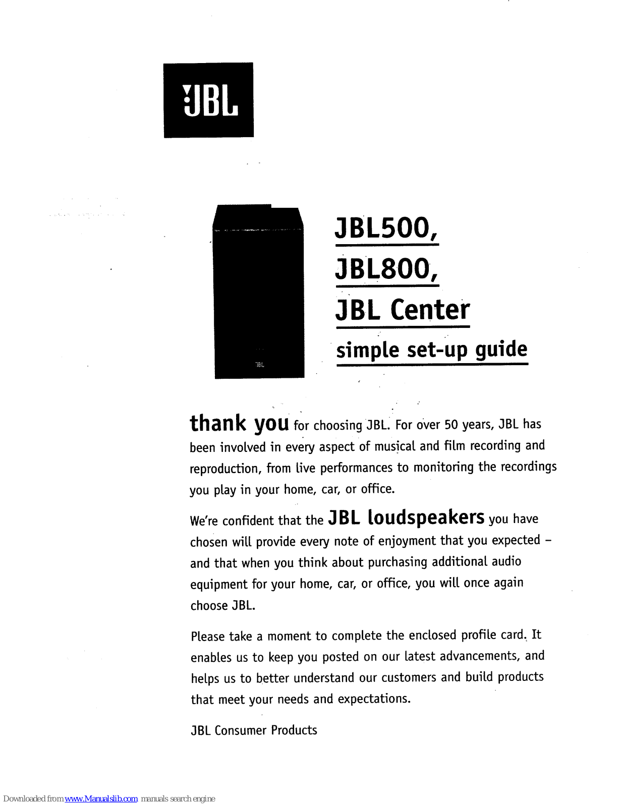 JBL JBL500, JBL800 Setup Manual - ManualMachine.com