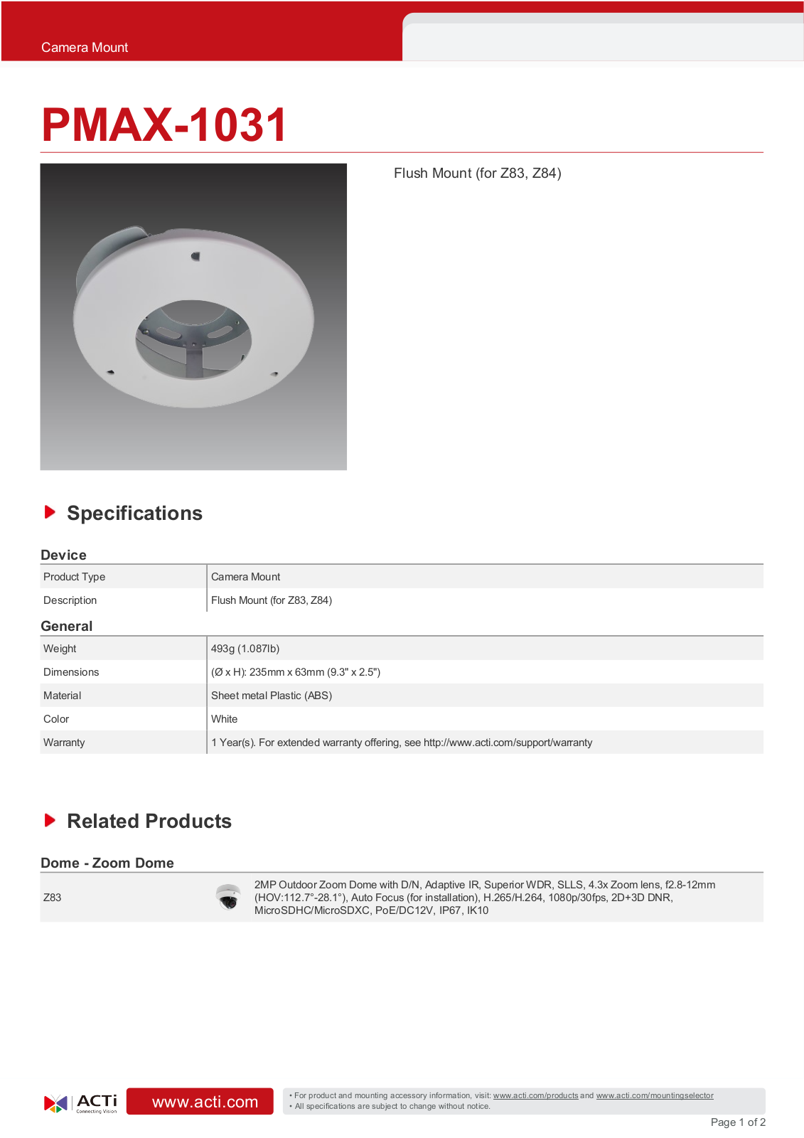 ACTi PMAX-1031 Specsheet