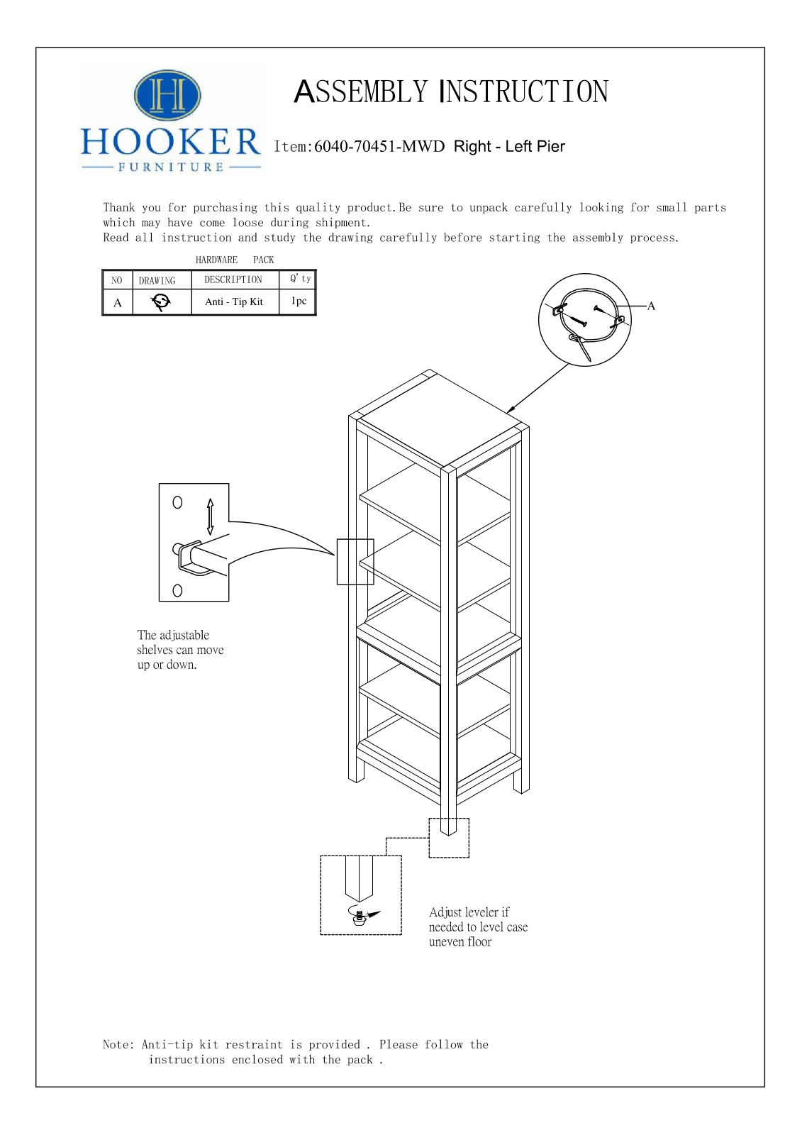 Hooker Furniture 604070451MWD Assembly Guide