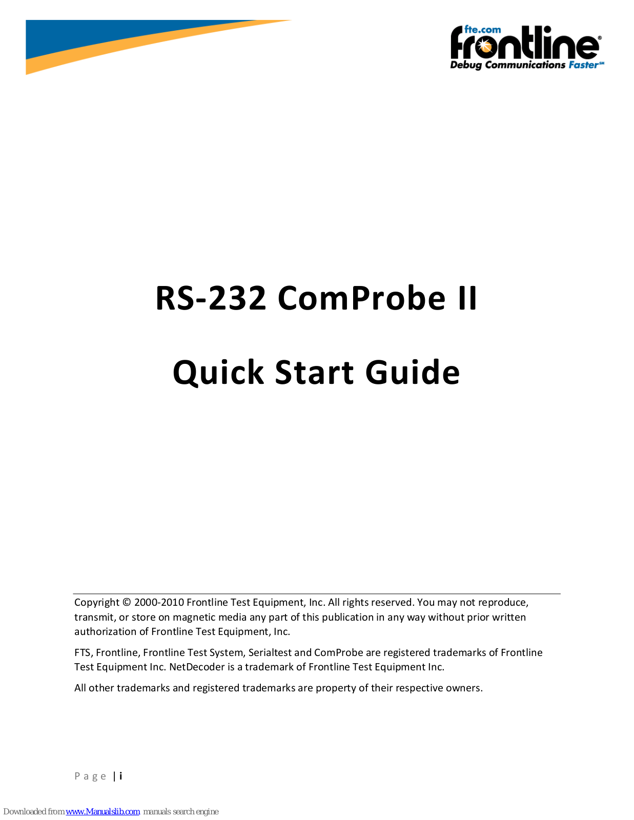 FrontLine RS-232 ComProbe II Quick Start Manual