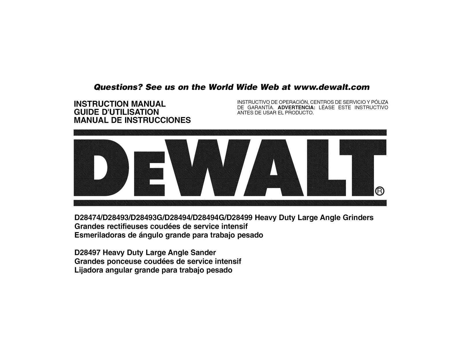 DeWalt D28494N TYPE 3, D28494N TYPE 2 Owner’s Manual