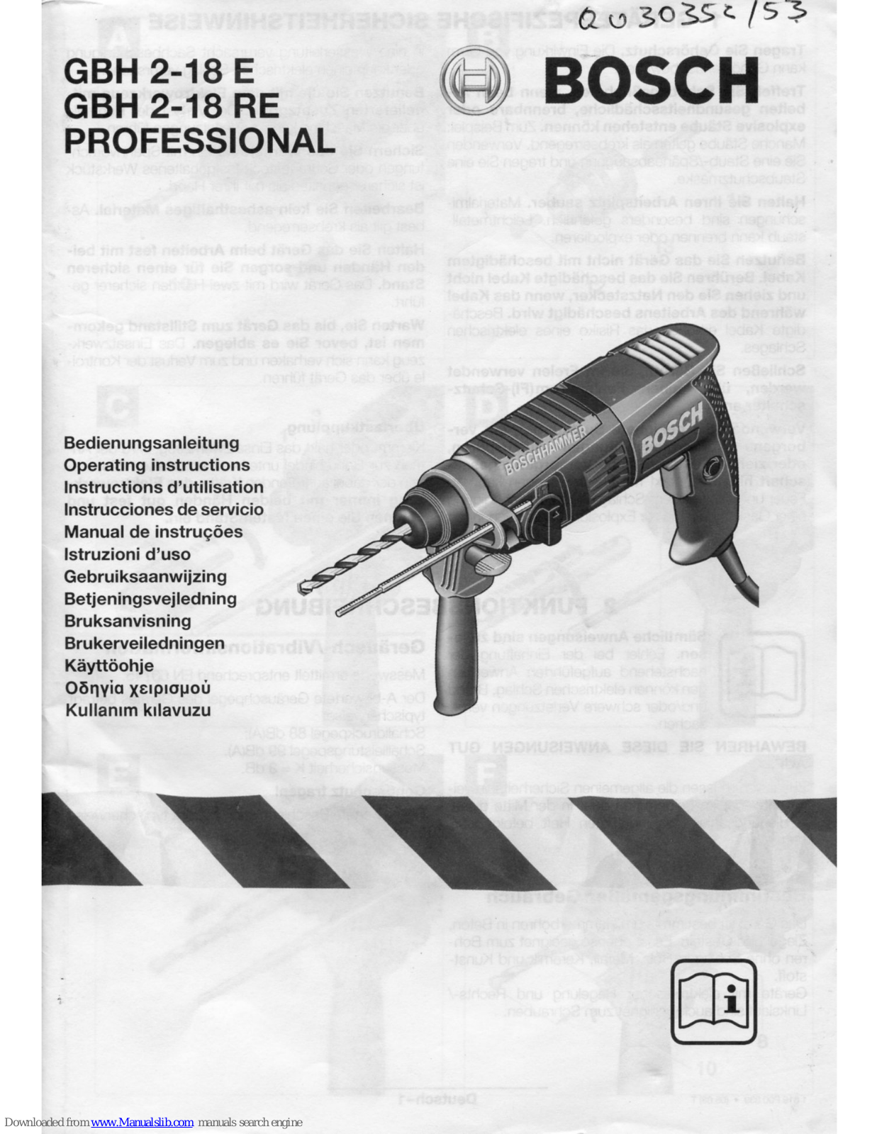 Bosch GBH 2-18 E Professional, GBH 2-18 RE Professional Operation Instructions Manual