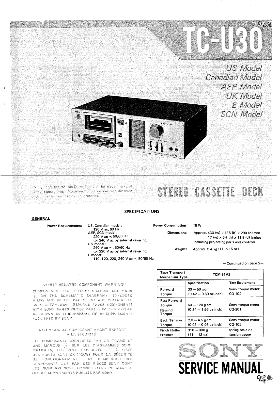 Sony TCU-30 Service manual