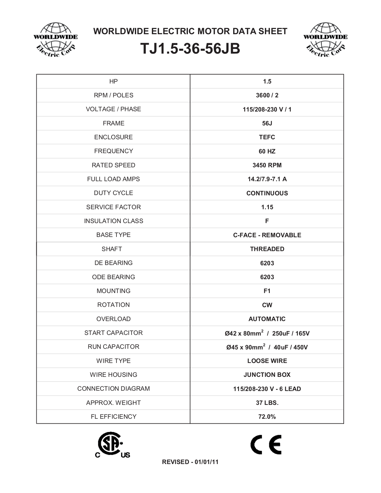 Worldwide Electric Corporation TJ1.5-36-56JB Data Sheet