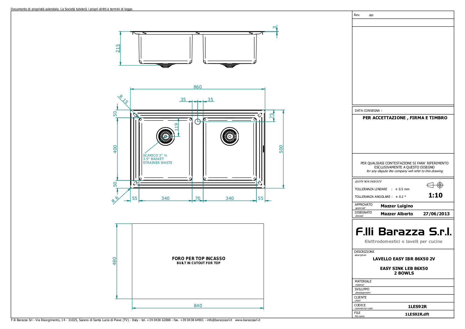 Barazza EASY2 Specifications Sheet