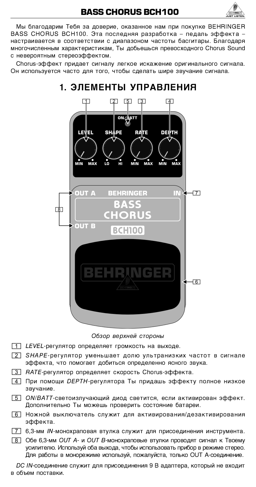 Behringer BCH 100 User Manual