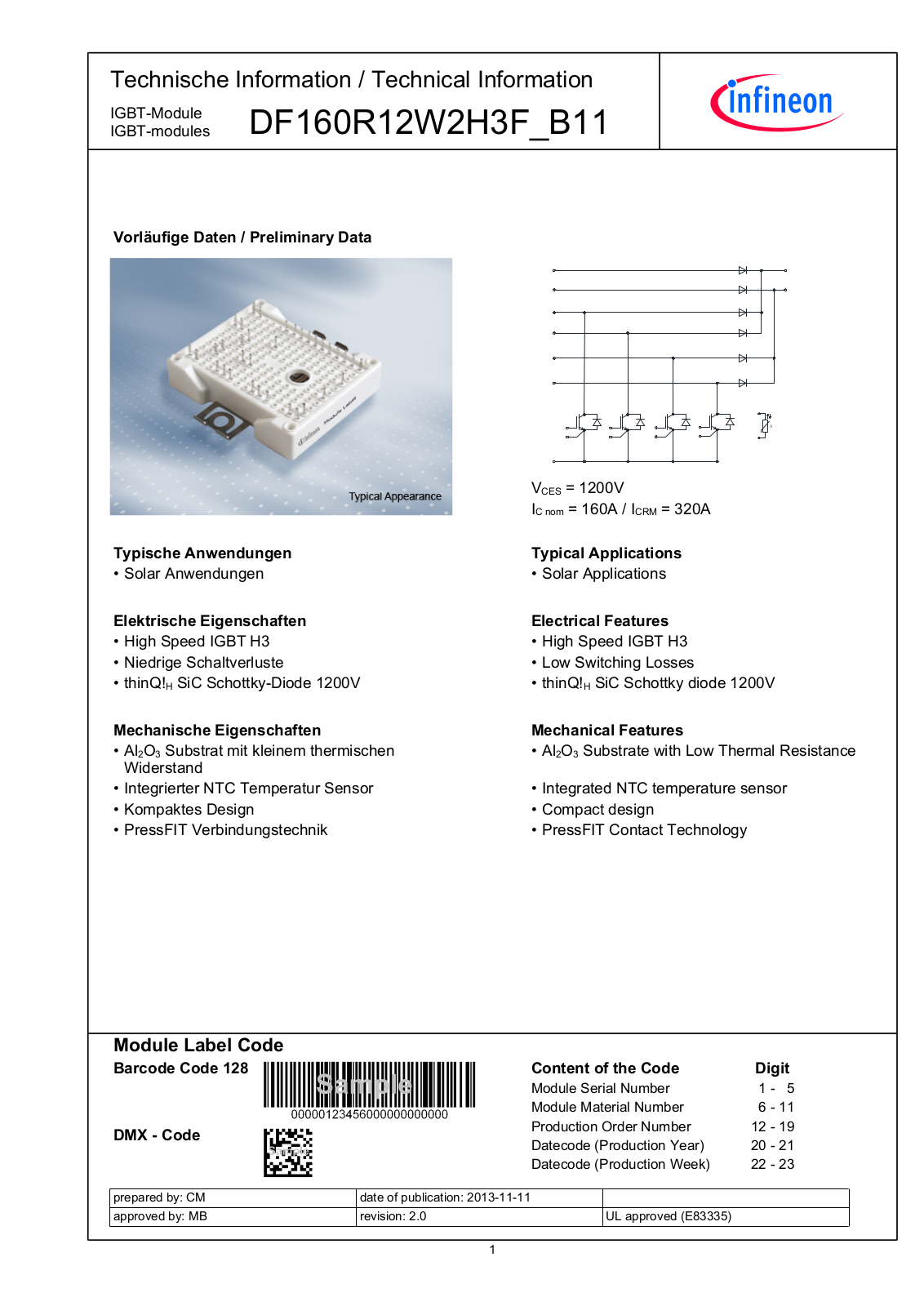 Infineon DF160R12W2H3_B11 Data Sheet