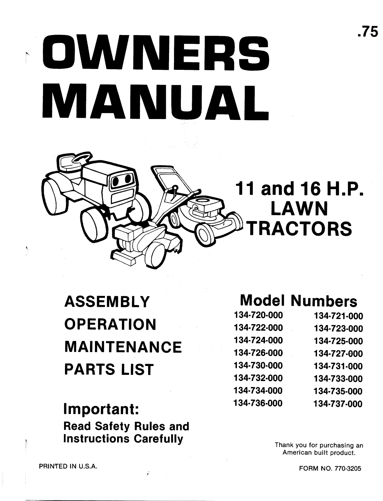 MTD 134-723-000, 134-722-000, 134-721-000, 134-720-000, 134-734-000 User Manual