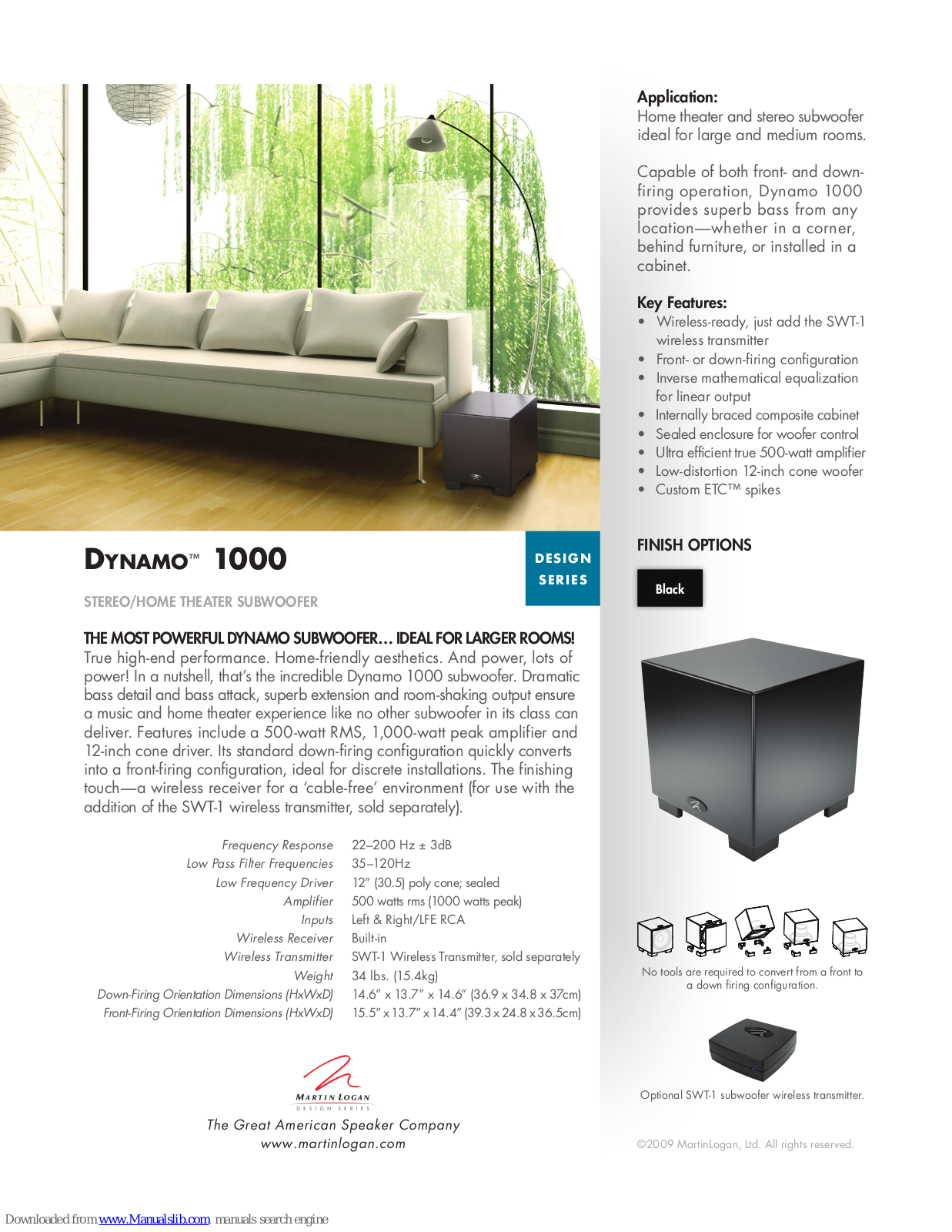 MartinLogan Dynamo 1000 User Manual