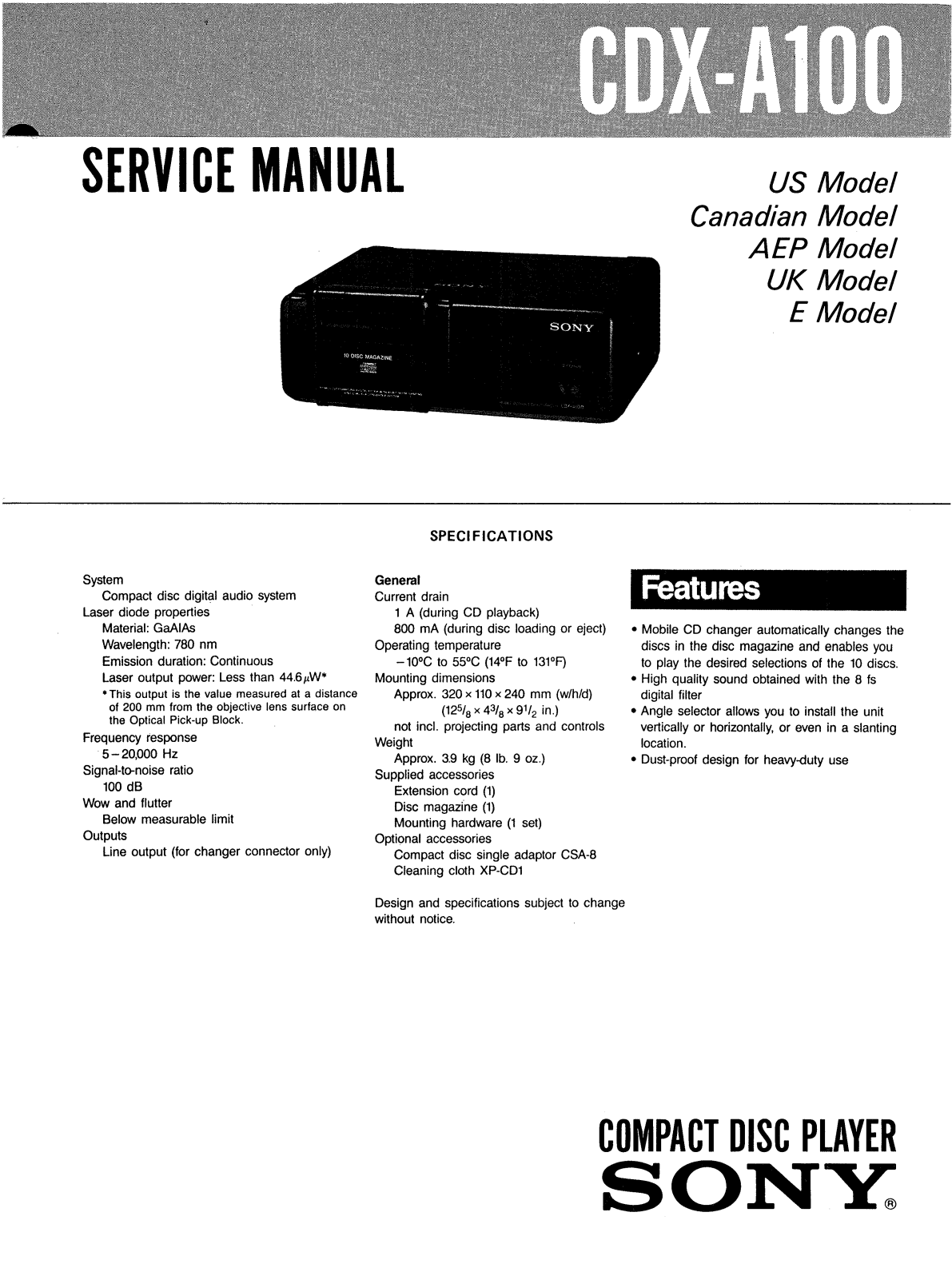 Sony CDXA-100 Service manual