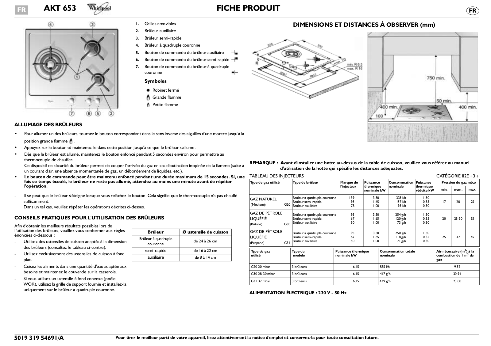 WHIRLPOOL AKT653 User Manual