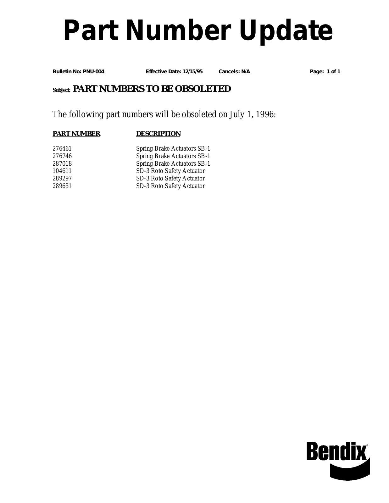 BENDIX PNU-004 User Manual