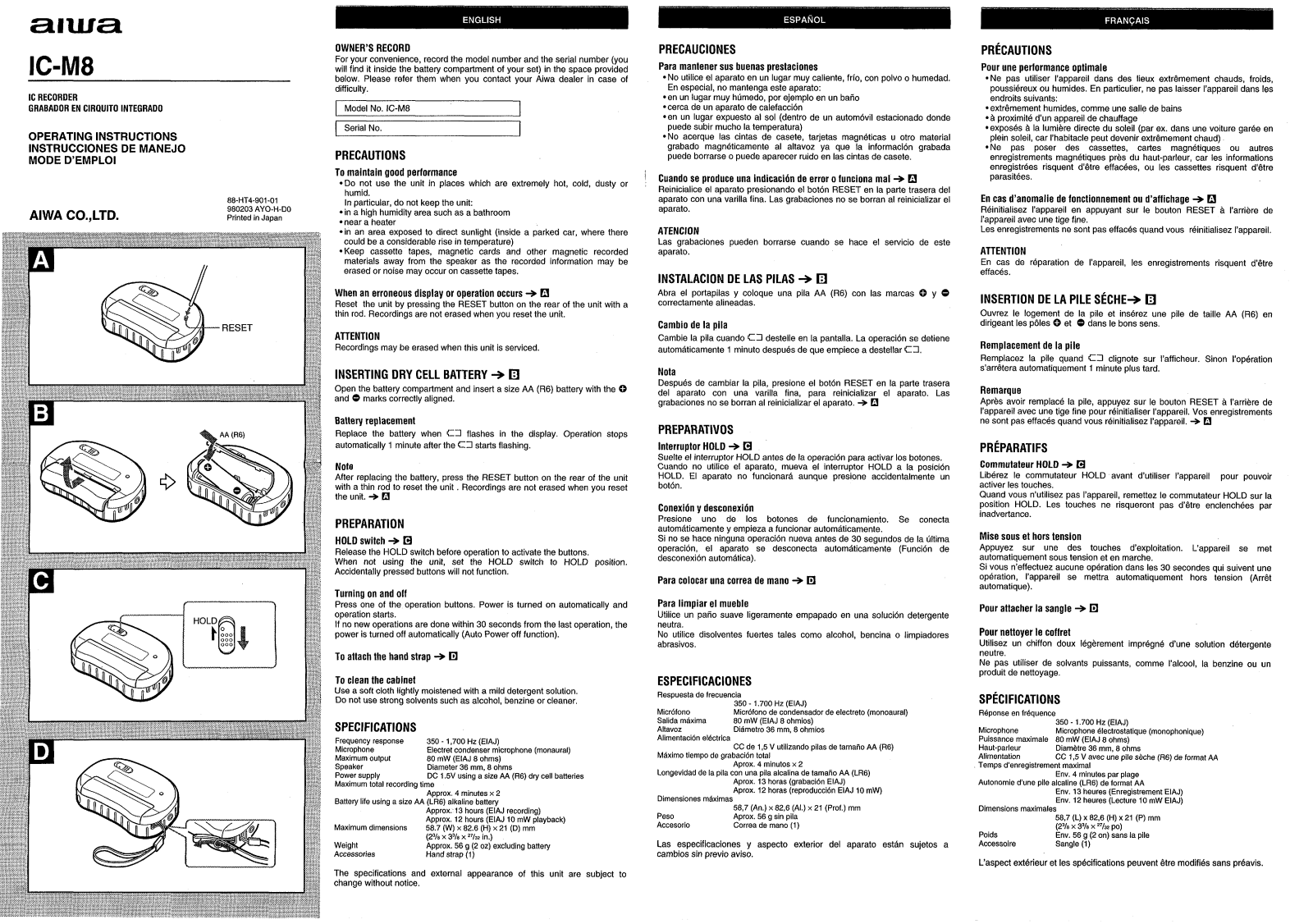 Sony ICM8 Operating Instructions - ManualMachine.com