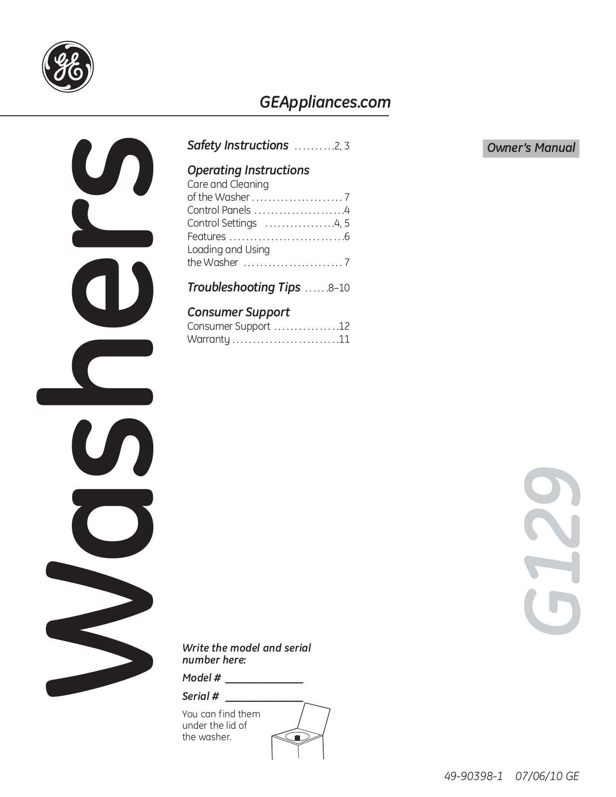 General Electric GTWN4000MWS User Manual