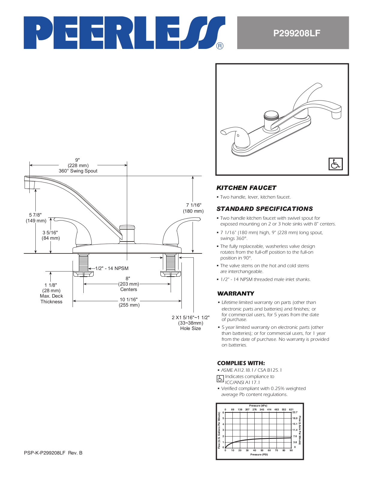 Peerless Faucets PEY1093 Specifications - ManualMachine.com