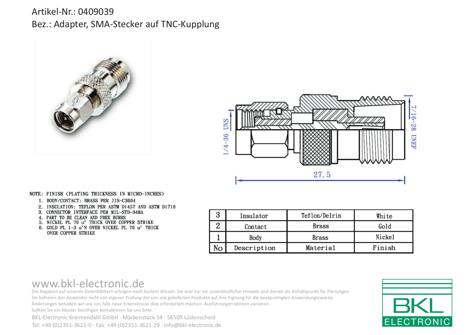 BKL TNC K212 Datasheet - ManualMachine.com
