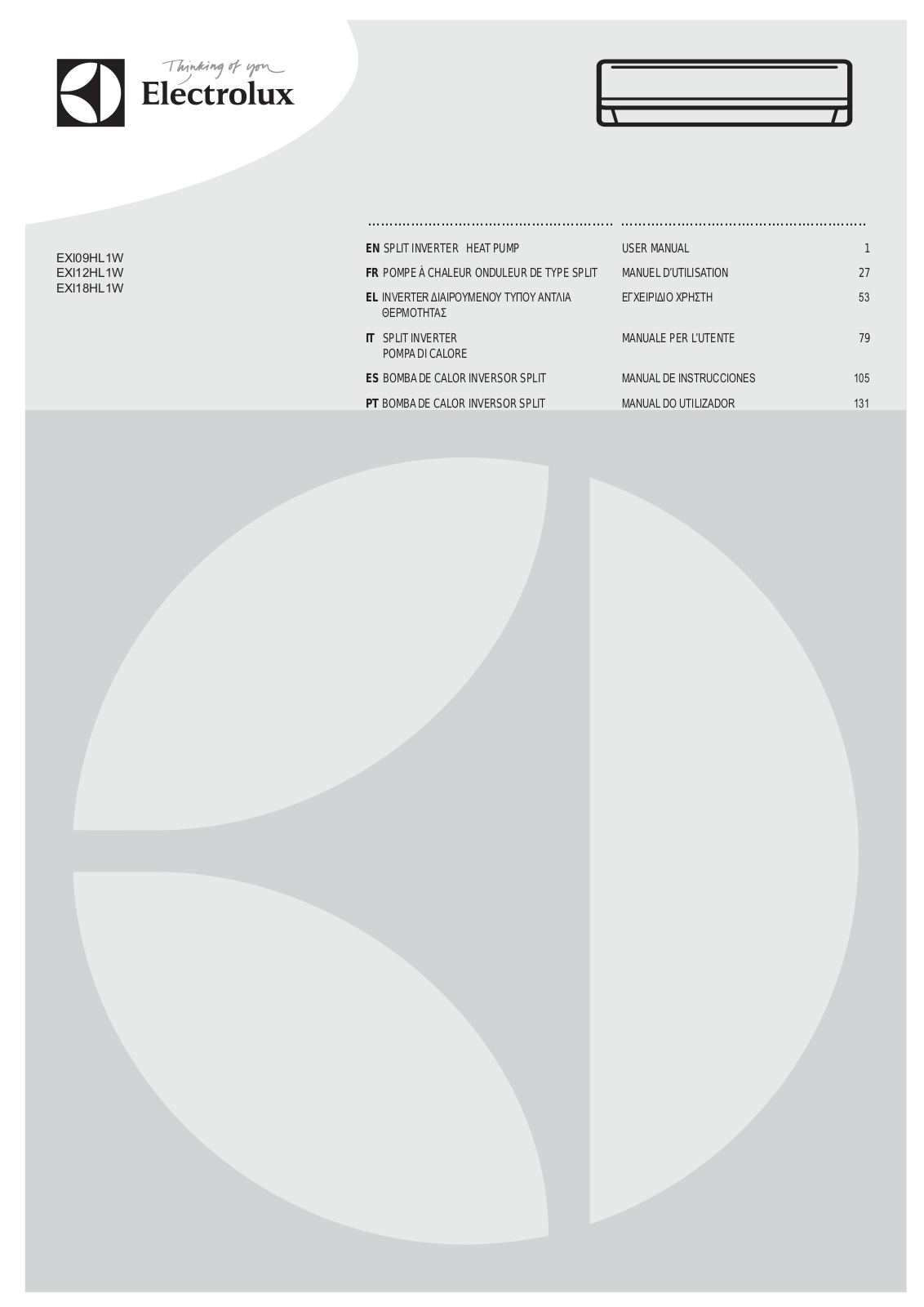 Electrolux EXl09HL1W, EXl12HL1W, EXl18HL1W User manual