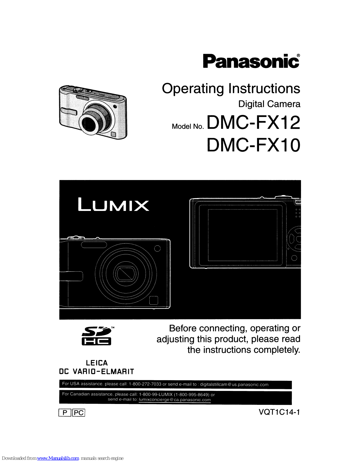 Panasonic Lumix DMC-FX12, Lumix DMC-FX10 Operating Instructions Manual