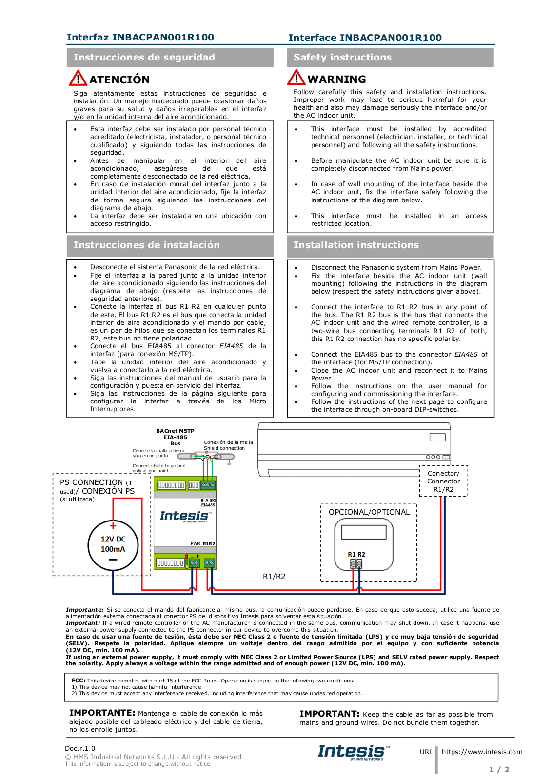 Intesis INBACPAN001R100 Installation Manual