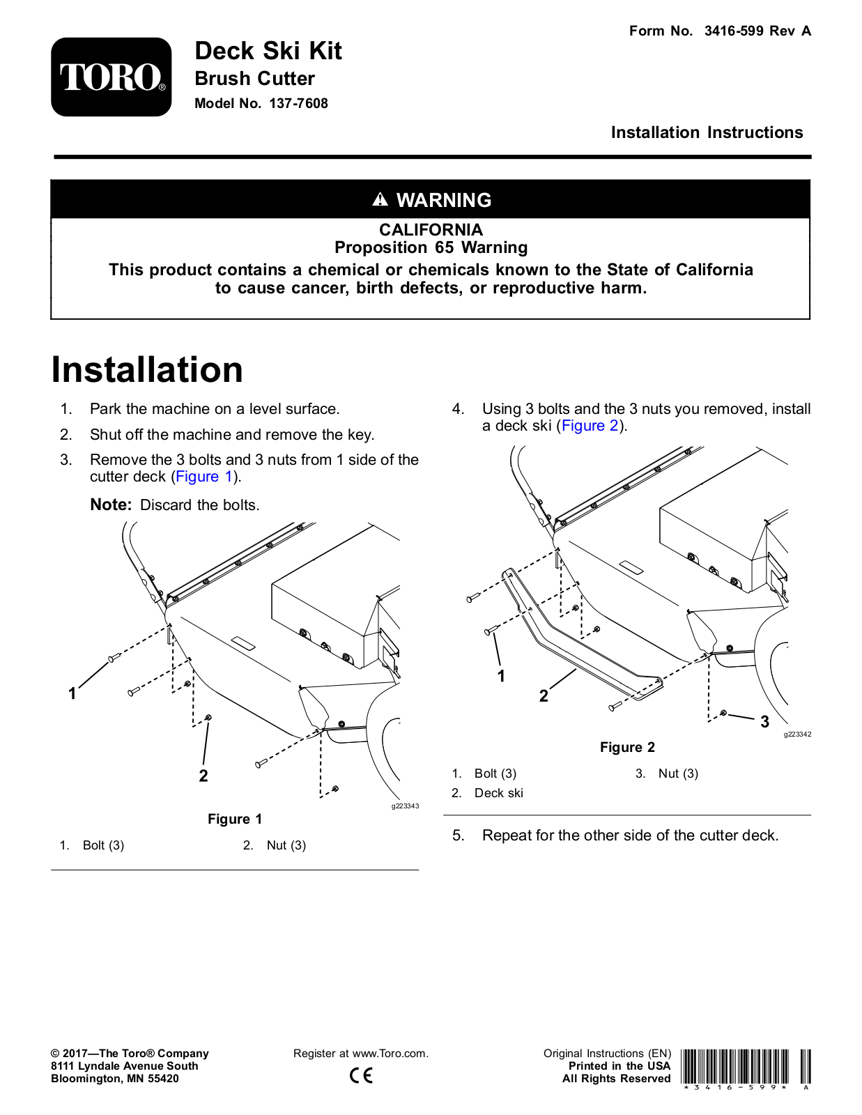 Toro 137-7608 Installation Instructions